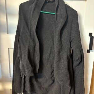 Women’s Black Open-Front Knit Cardigan with Shawl Collar